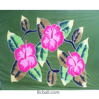 rayon sarong handpainting green tropical flower made in bali